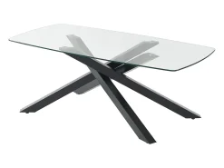 Mesa de jantar 8 lugares vidro temperado e metal preto, transparente - METRILIA