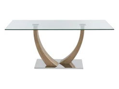 Mesa de jantar 6 pessoas em vidro temperado, aço e MDF natural claro - MELODIE II
