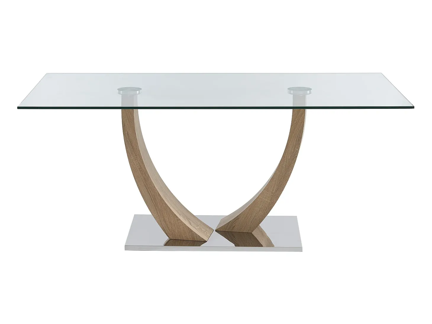 Mesa de jantar 6 pessoas em vidro temperado, aço e MDF natural claro - MELODIE II