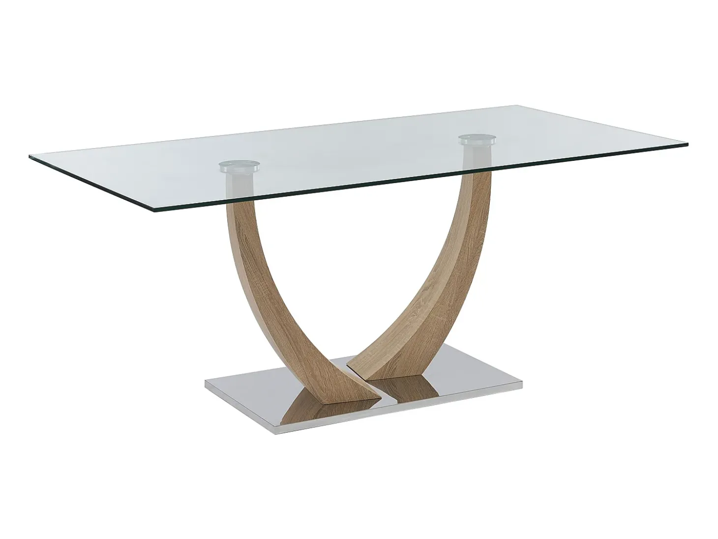 Mesa de jantar 6 pessoas em vidro temperado, aço e MDF natural claro - MELODIE II