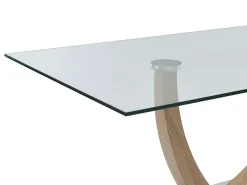 Mesa de jantar 6 pessoas em vidro temperado, aço e MDF natural claro - MELODIE II