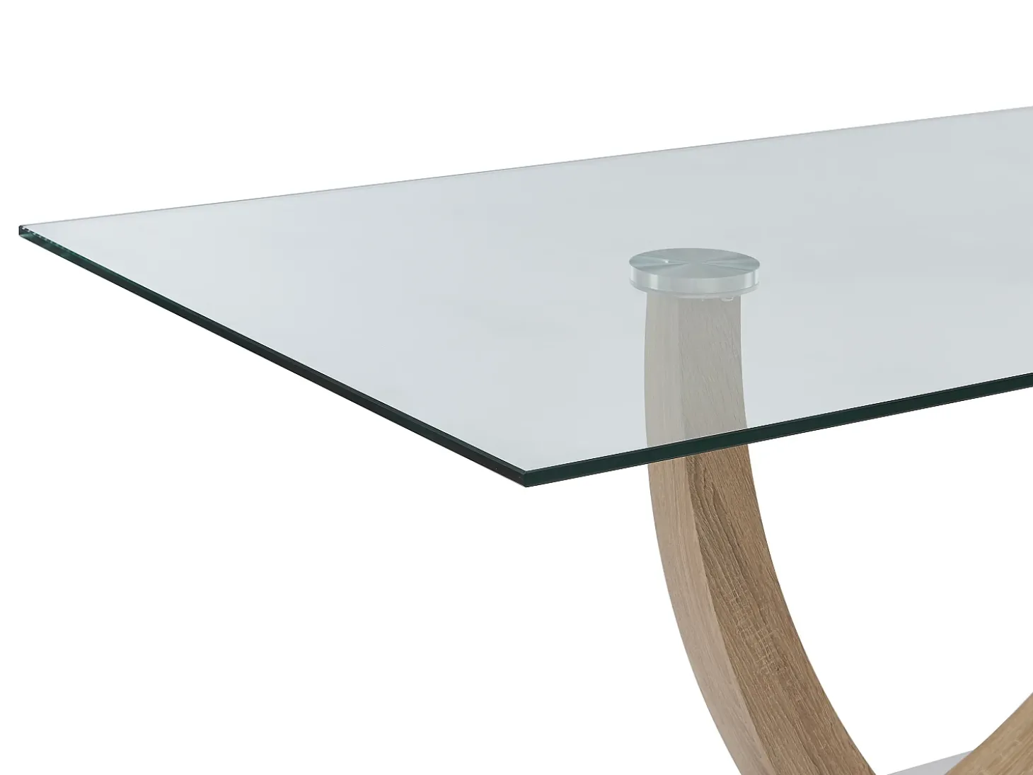 Mesa de jantar 6 pessoas em vidro temperado, aço e MDF natural claro - MELODIE II