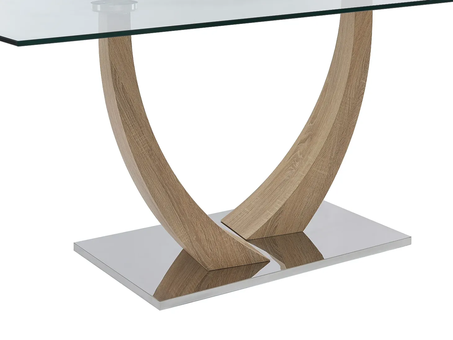 Mesa de jantar 6 pessoas em vidro temperado, aço e MDF natural claro - MELODIE II