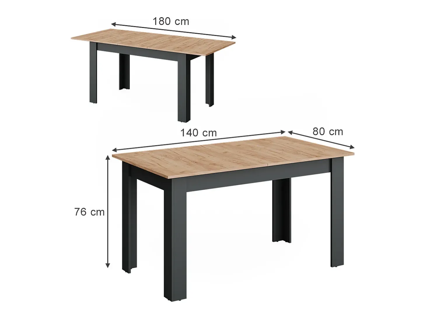 Mesa de jantar carvalho antracite/goldkraft 180x80x76 repose
