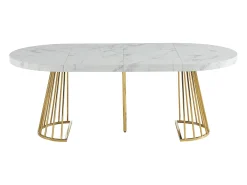Mesa de jantar de 2 a 12 lugares em MDF e aço efeito mármore branco e dourado - FIRELA
