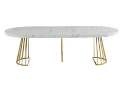 Mesa de jantar de 2 a 12 lugares em MDF e aço efeito mármore branco e dourado - FIRELA
