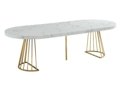 Mesa de jantar de 2 a 12 lugares em MDF e aço efeito mármore branco e dourado - FIRELA