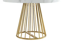 Mesa de jantar de 2 a 12 lugares em MDF e aço efeito mármore branco e dourado - FIRELA