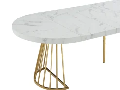 Mesa de jantar de 2 a 12 lugares em MDF e aço efeito mármore branco e dourado - FIRELA