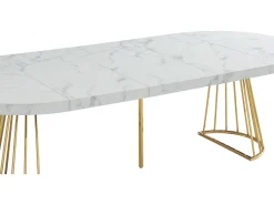Mesa de jantar de 2 a 12 lugares em MDF e aço efeito mármore branco e dourado - FIRELA