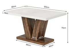 Mesa de jantar de 120 cm para 4 pessoas, mesa de cozinha branca com um pedestal robusto