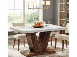 Mesa de jantar de 120 cm para 4 pessoas, mesa de cozinha branca com um pedestal robusto