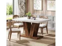 Mesa de jantar de 120 cm para 4 pessoas, mesa de cozinha branca com um pedestal robusto