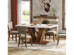 Mesa de jantar de 120 cm para 4 pessoas, mesa de cozinha branca com um pedestal robusto