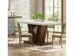 Mesa de jantar de 120 cm para 4 pessoas, mesa de cozinha branca com um pedestal robusto