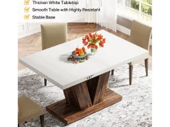Mesa de jantar de 120 cm para 4 pessoas, mesa de cozinha branca com um pedestal robusto