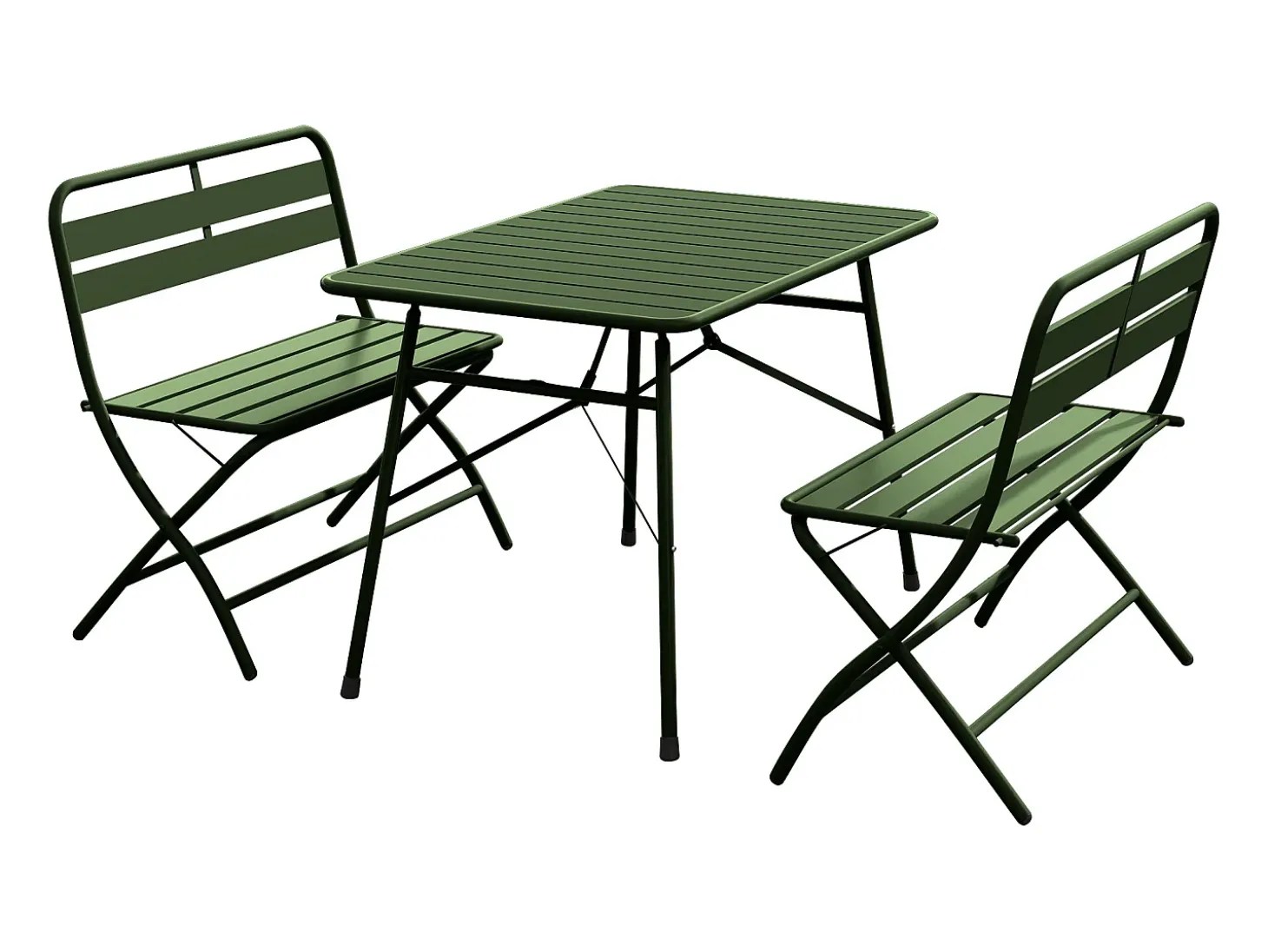 Mesa de jantar de jardim dobrável em metal: 1 mesa L.110 cm + 2 bancos - Caqui - MIRMANDE de MYLIA