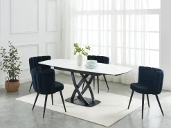 Mesa de jantar em cerâmica e vidro temperado efeito mármore branco e preto - LIOMELI