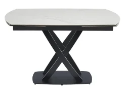 Mesa de jantar em cerâmica e vidro temperado efeito mármore branco e preto - LIOMELI