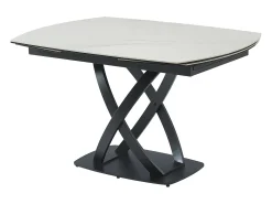 Mesa de jantar em cerâmica e vidro temperado efeito mármore branco e preto - LIOMELI