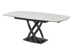 Mesa de jantar em cerâmica e vidro temperado efeito mármore branco e preto - LIOMELI