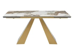 Mesa de jantar em vidro temperado, cerâmica e metal efeito mármore branco e taupe LOZIPA