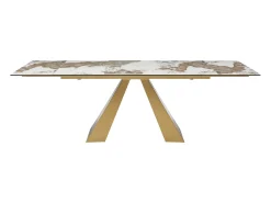 Mesa de jantar em vidro temperado, cerâmica e metal efeito mármore branco e taupe LOZIPA