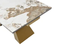 Mesa de jantar em vidro temperado, cerâmica e metal efeito mármore branco e taupe LOZIPA