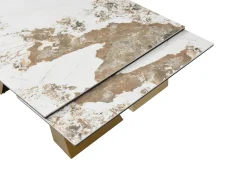Mesa de jantar em vidro temperado, cerâmica e metal efeito mármore branco e taupe LOZIPA