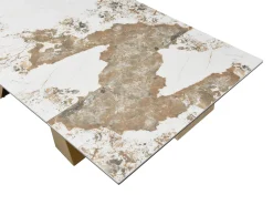 Mesa de jantar em vidro temperado, cerâmica e metal efeito mármore branco e taupe LOZIPA