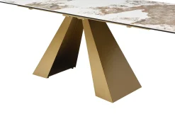 Mesa de jantar em vidro temperado, cerâmica e metal efeito mármore branco e taupe LOZIPA