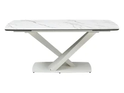 Mesa de jantar em vidro temperado, cerâmica e metal efeito mármore branco - MALATA
