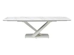 Mesa de jantar em vidro temperado, cerâmica e metal efeito mármore branco - MALATA