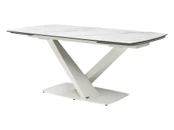 Mesa de jantar em vidro temperado, cerâmica e metal efeito mármore branco - MALATA