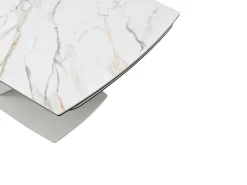 Mesa de jantar em vidro temperado, cerâmica e metal efeito mármore branco - MALATA