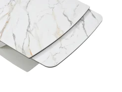 Mesa de jantar em vidro temperado, cerâmica e metal efeito mármore branco - MALATA