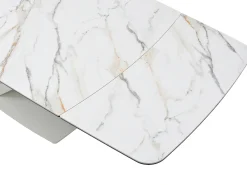 Mesa de jantar em vidro temperado, cerâmica e metal efeito mármore branco - MALATA