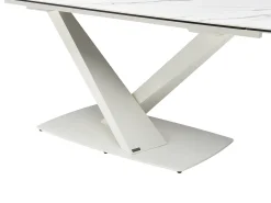 Mesa de jantar em vidro temperado, cerâmica e metal efeito mármore branco - MALATA