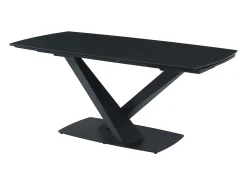 Mesa de jantar em vidro temperado, cerâmica e metal efeito mármore preto MALATA