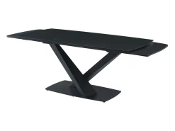 Mesa de jantar em vidro temperado, cerâmica e metal efeito mármore preto MALATA