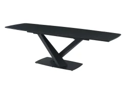 Mesa de jantar em vidro temperado, cerâmica e metal efeito mármore preto MALATA
