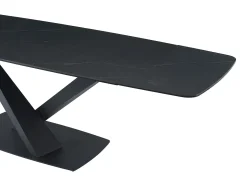 Mesa de jantar em vidro temperado, cerâmica e metal efeito mármore preto MALATA