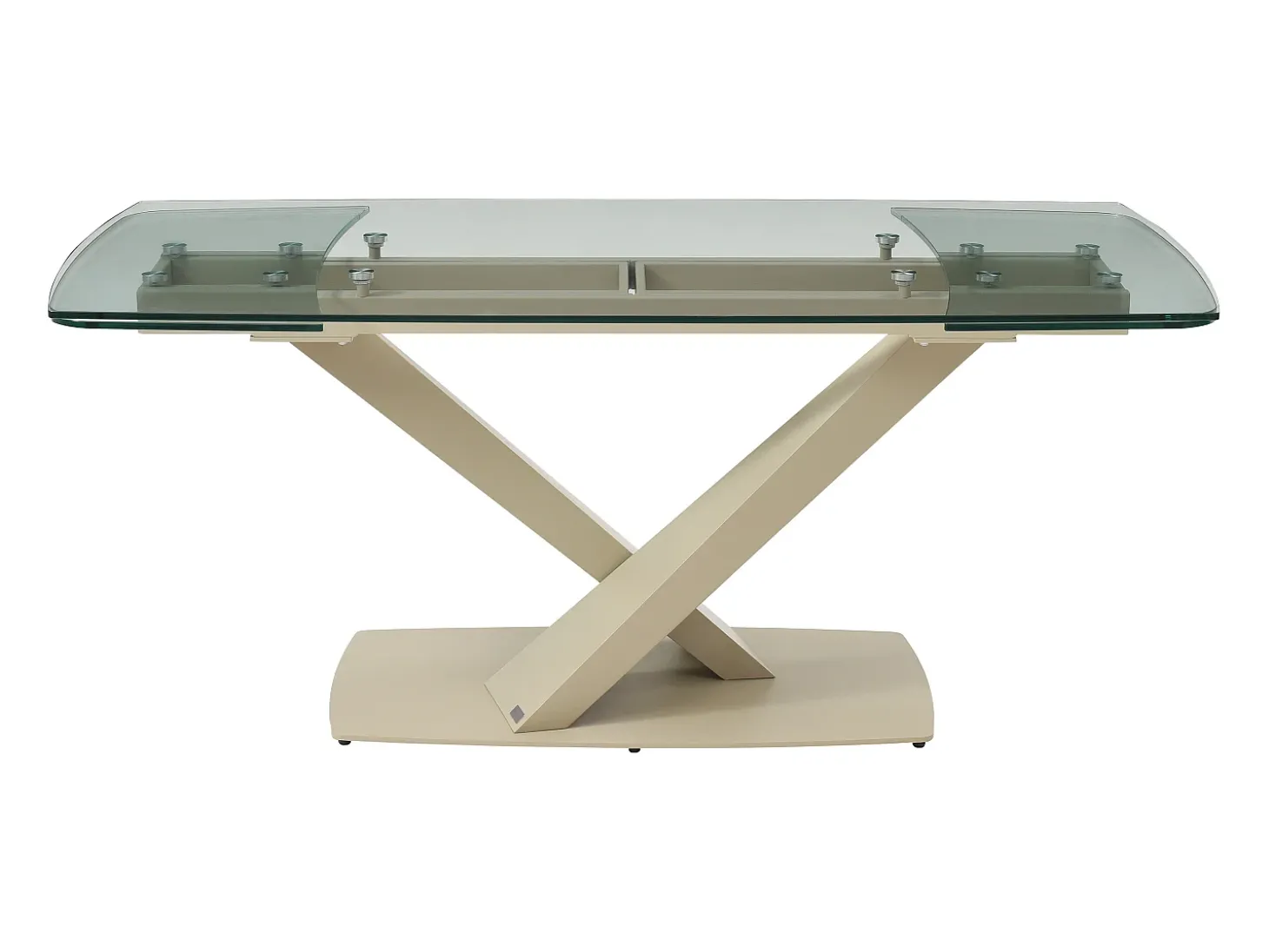 Mesa de jantar em vidro temperado e metal transparente e bege - MALATA