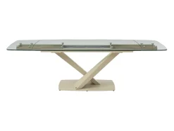 Mesa de jantar em vidro temperado e metal transparente e bege - MALATA