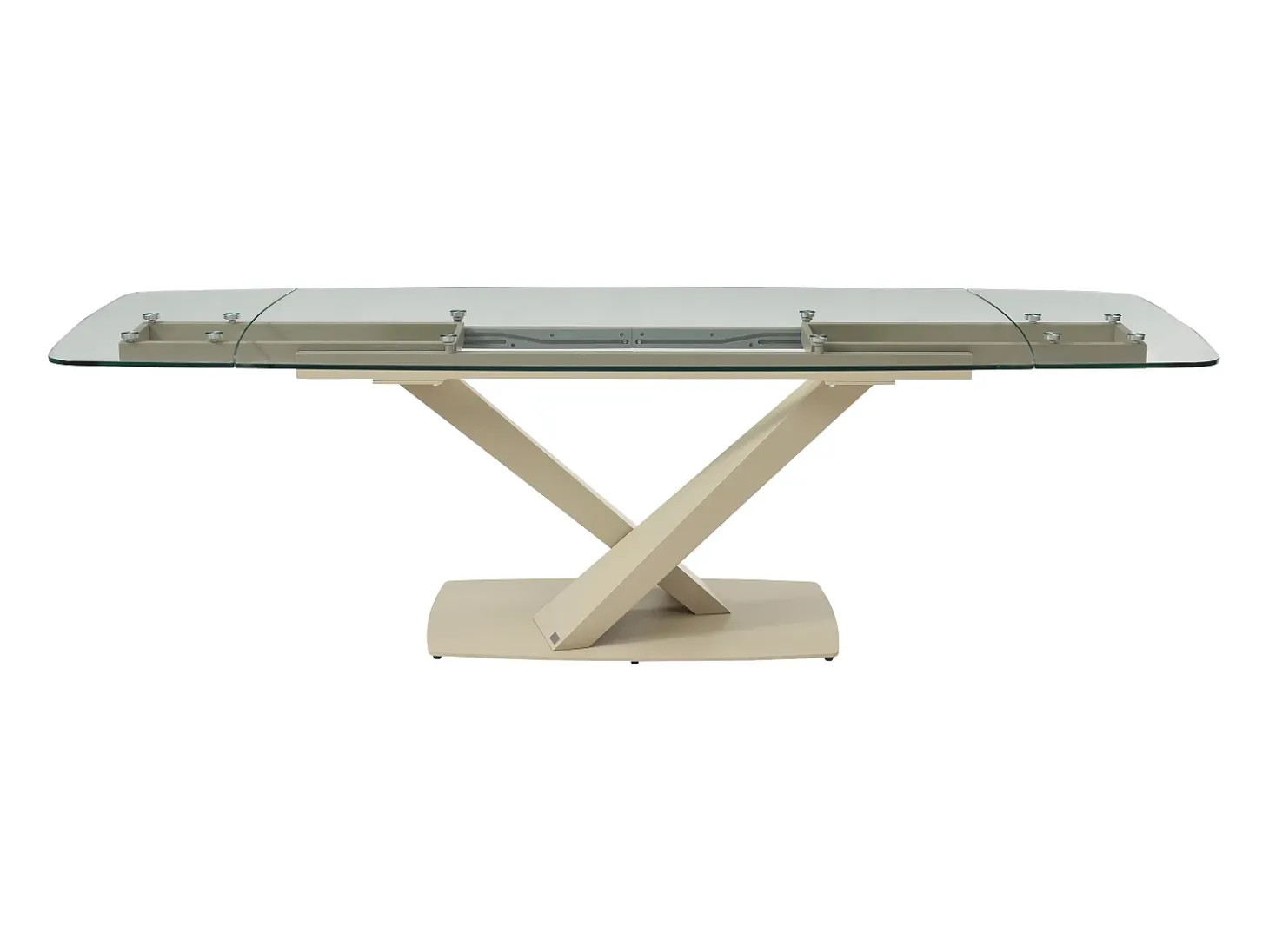 Mesa de jantar em vidro temperado e metal transparente e bege - MALATA