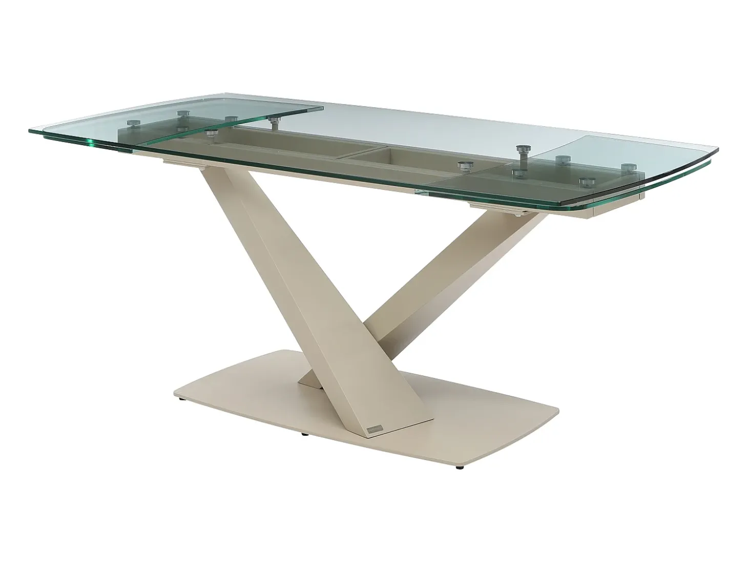 Mesa de jantar em vidro temperado e metal transparente e bege - MALATA