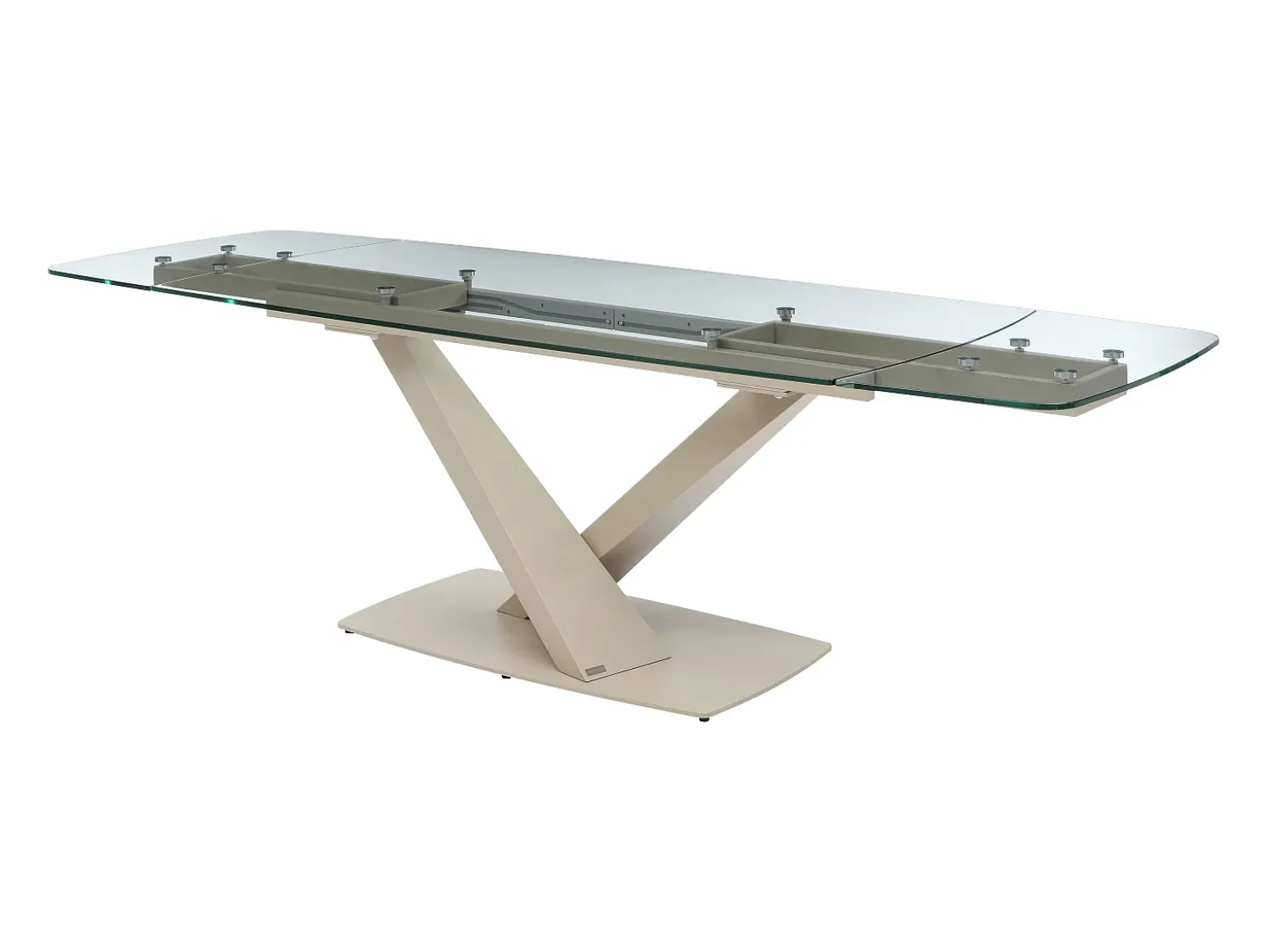 Mesa de jantar em vidro temperado e metal transparente e bege - MALATA