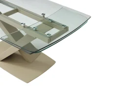 Mesa de jantar em vidro temperado e metal transparente e bege - MALATA