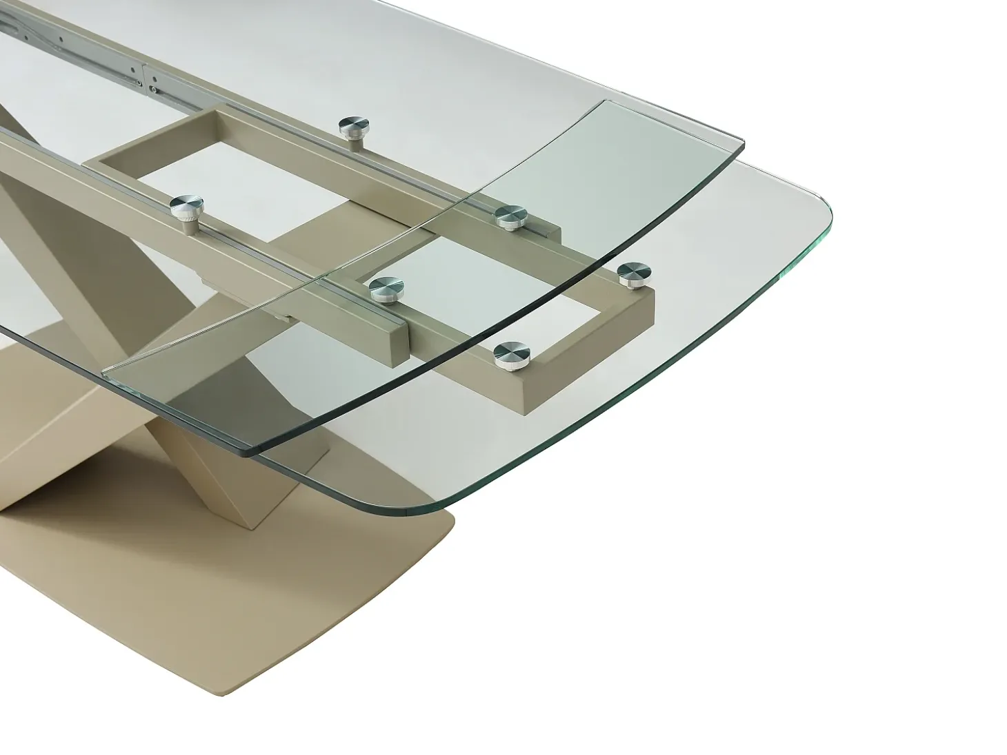 Mesa de jantar em vidro temperado e metal transparente e bege - MALATA