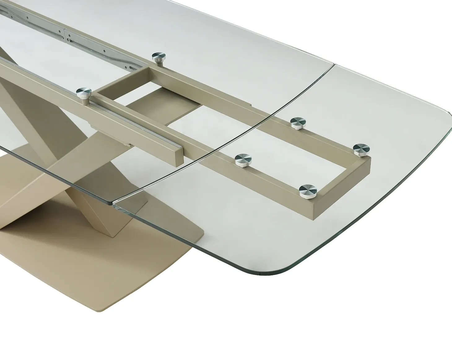 Mesa de jantar em vidro temperado e metal transparente e bege - MALATA